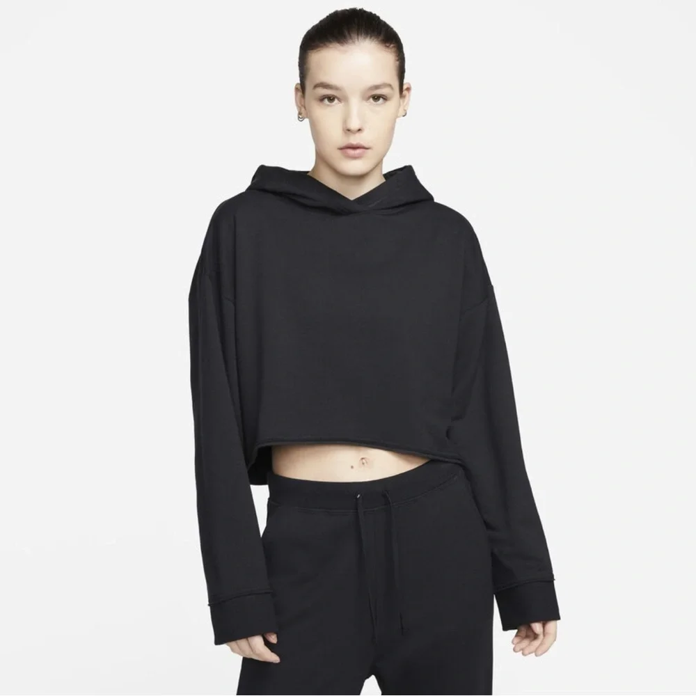 Nike Yoga Luxe Cropped Hoodie Top Black Soft Knit - Size XXL